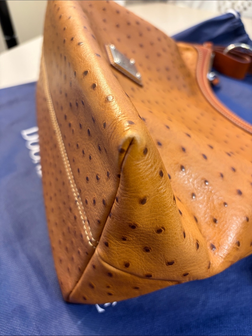 Dooney & Bourke Vintage Tan Ostrich-Embossed Leather Hobo Bag - Picture 7 of 11